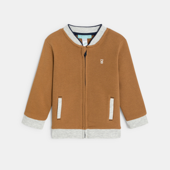 جاكيت من طراز تيدي بسحاب، من الصوف الناعم، باللون البني للفتيان الصغار